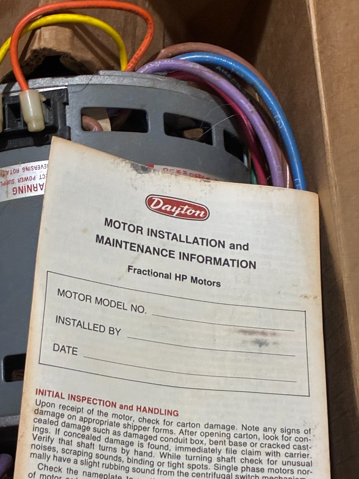 NEW OLD STOCK DAYTON HVAC 3M855 FURNACE AIR HANDLER BLOWER MOTOR 1/2 HP 3 SPEED