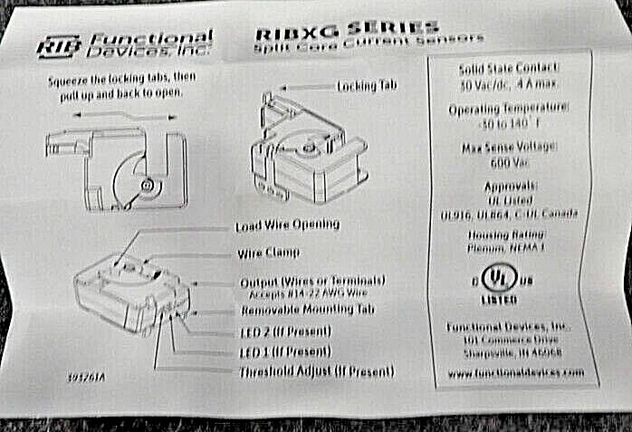RIB RIBXGTA Current Switch, Split Core, Adjustable 0.75-150 Amp, 30V AC/DC 0.4A