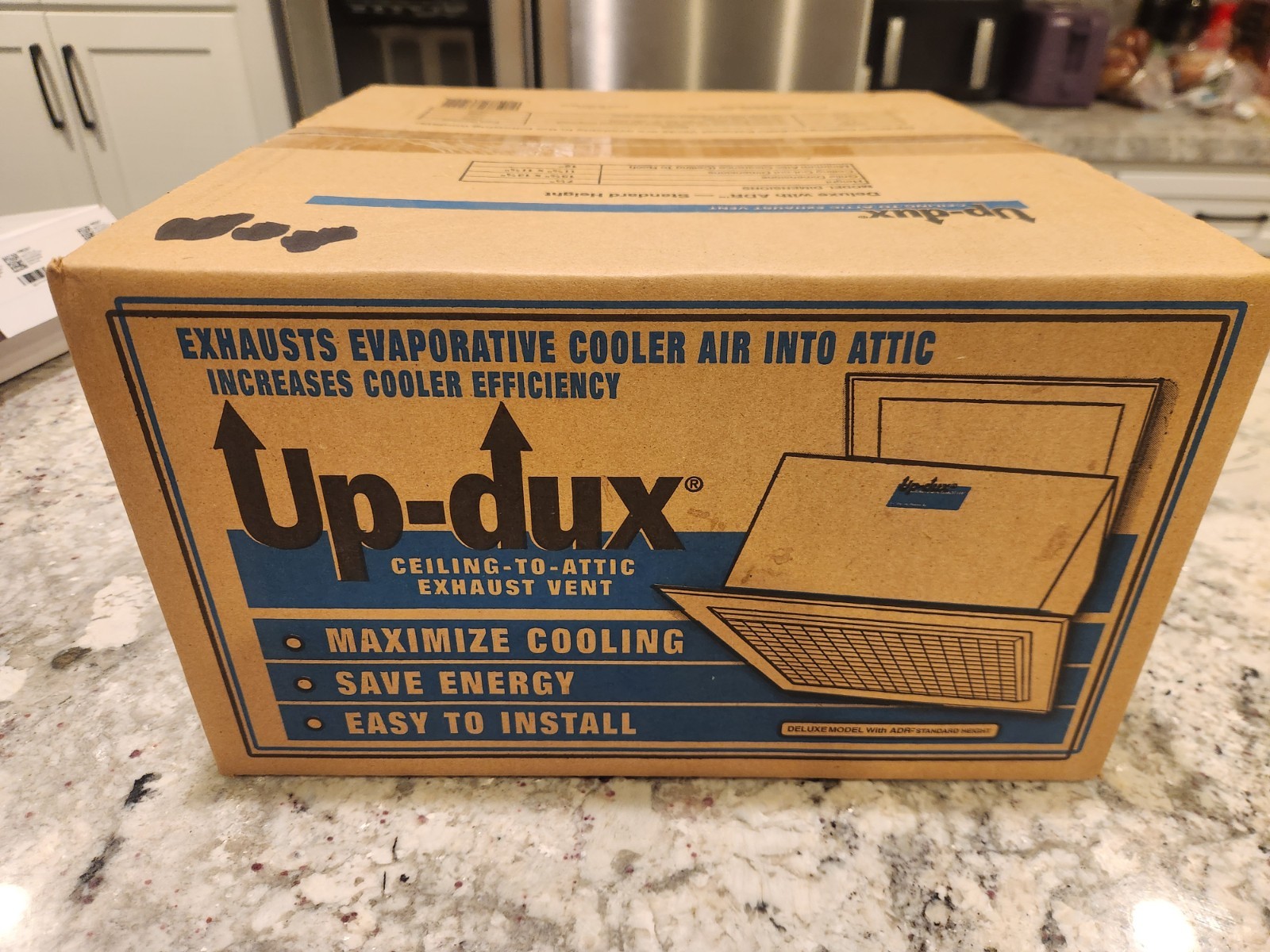 Exhaust Vent Attic Ceiling Up-Dux 14″ x 7-1/4″ Deluxe Model White with ADR NEW