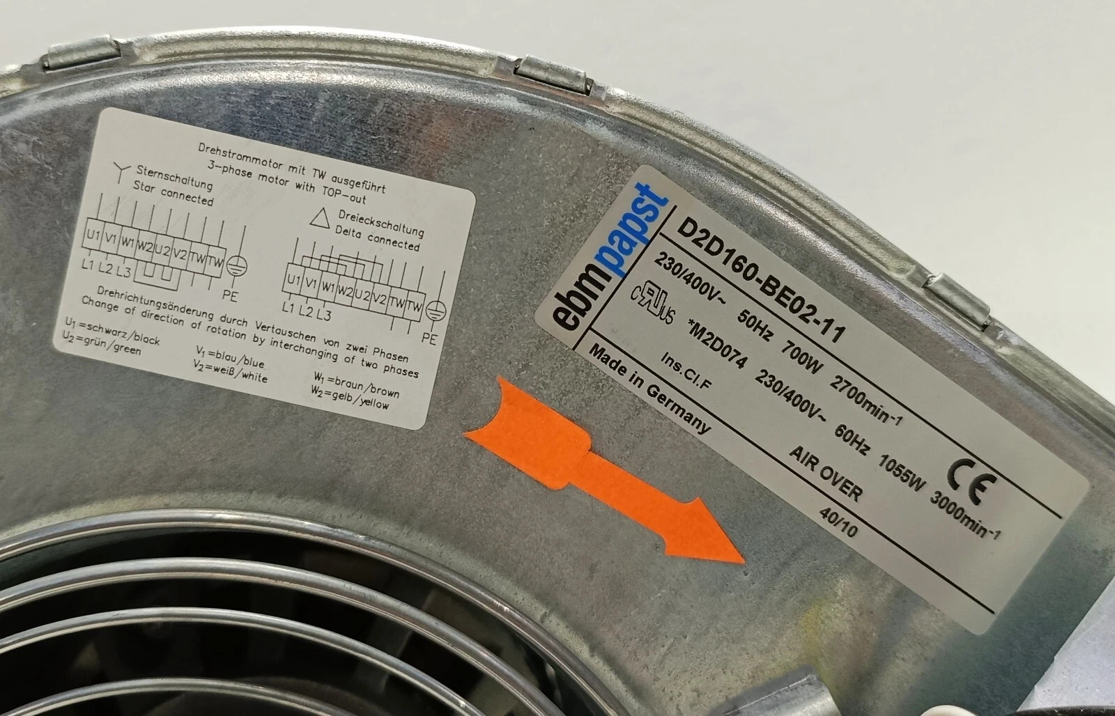 EBM-Papst D2D160-BE02-11 Blower Fan M2D074 Motor 230/400V 50/60Hz New Surplus