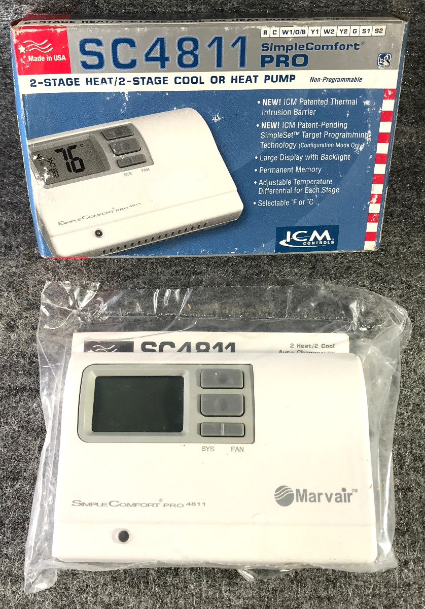 8X Simple Comfort Pro ICM SC4811 2 STORAGE HEAT/ 2 STAGE COOL THERMOSTATS