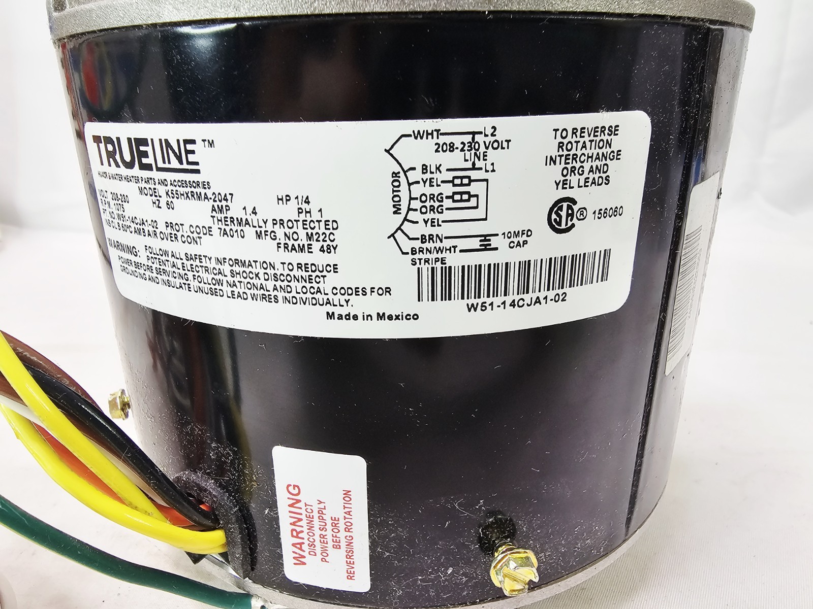 W51-14CJA1-02 Condenser Fan Motor 1/4 HP 208/230V 1075 RPM Replacement