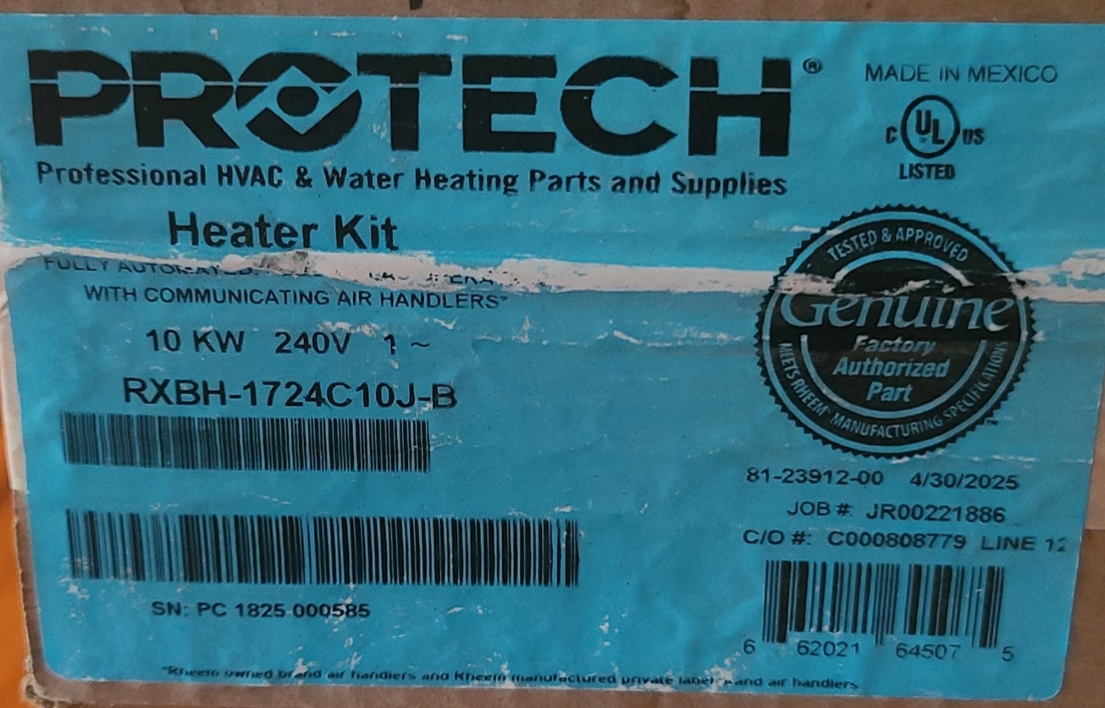 Protech RXBH-1724C10J-B HEATER KIT 10 KW 240 V 1