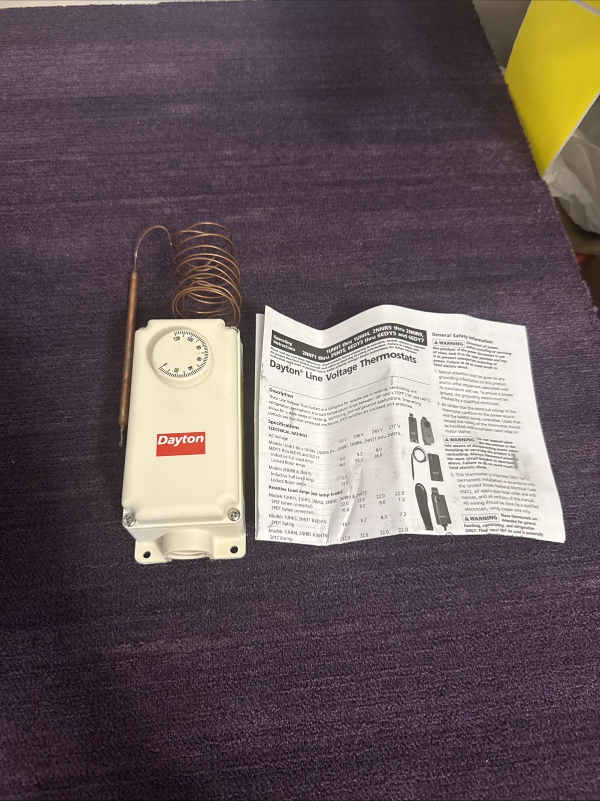 Dayton 2NNR6 Mechanical Thermostat 120/208/240v- New In The Box