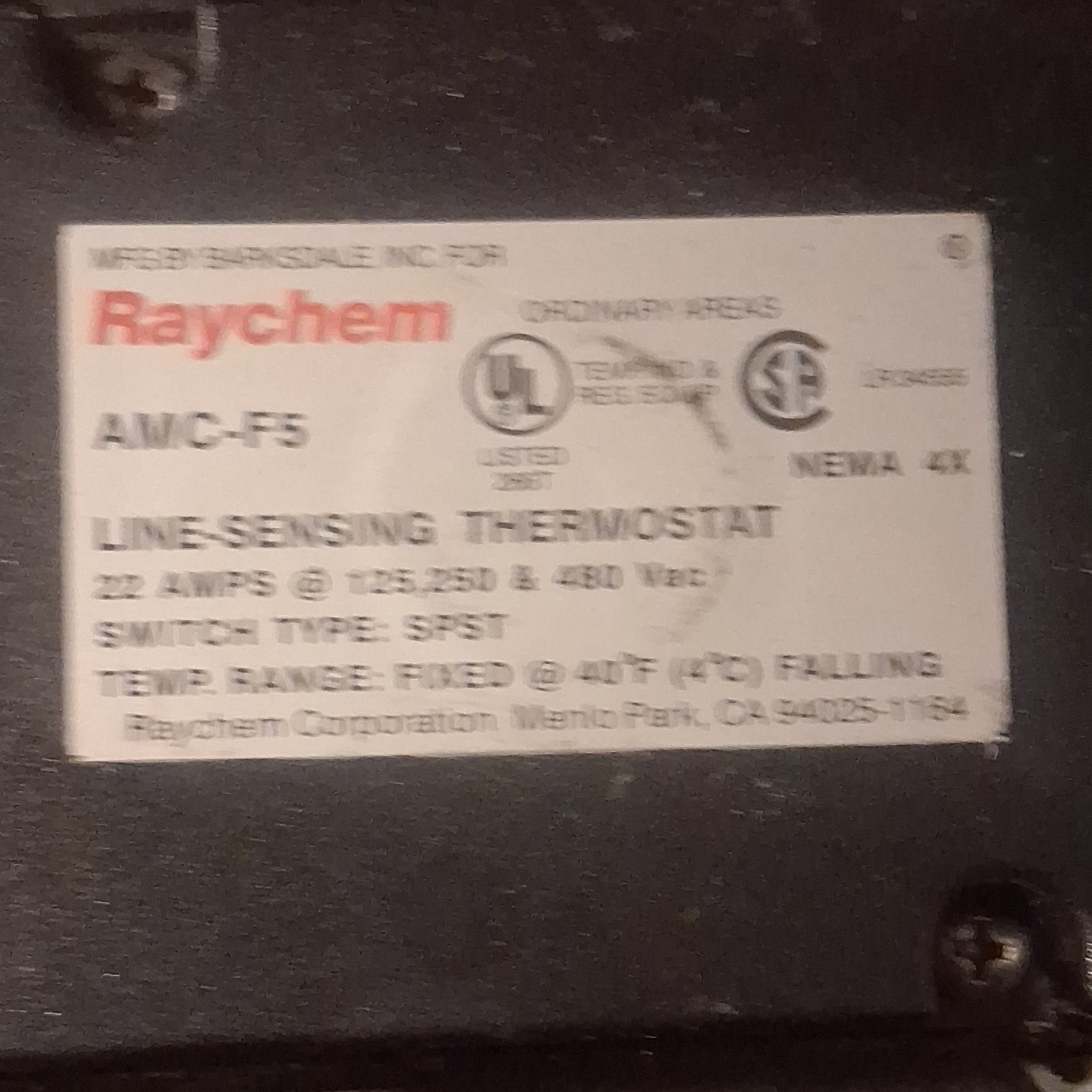 Raychem AMC-F5 Line-Sensing Thermostat NEMA 4X Non-Programmable Adjustable