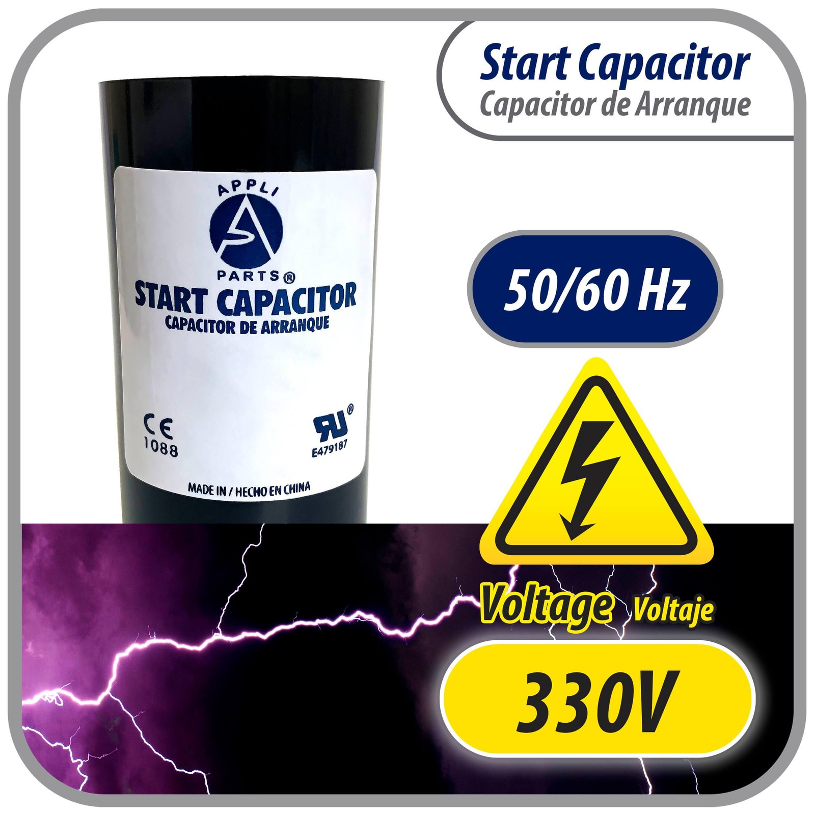 Appli Parts motor start capacitor 270-324 Mfd (microfarads) uF 330 VAC universal
