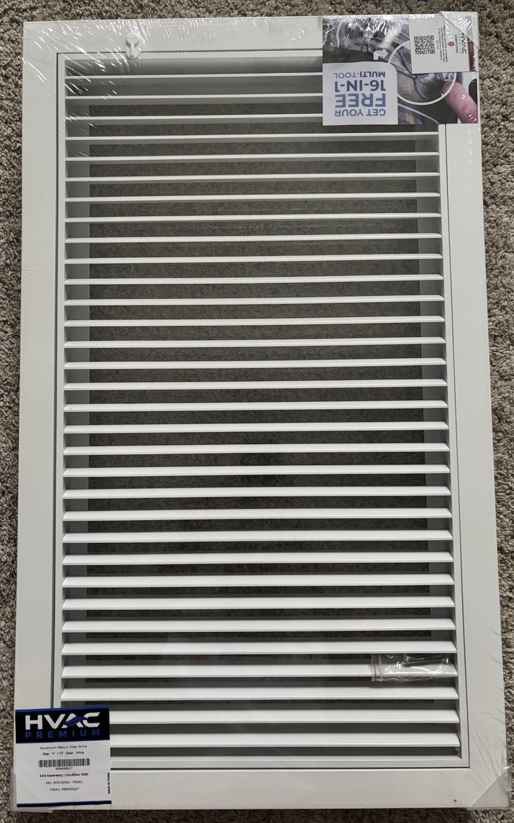 NIB! HVAC Premium Aluminum Return Air Filter Grille White 14×25” RFG1425AL-FNSKU