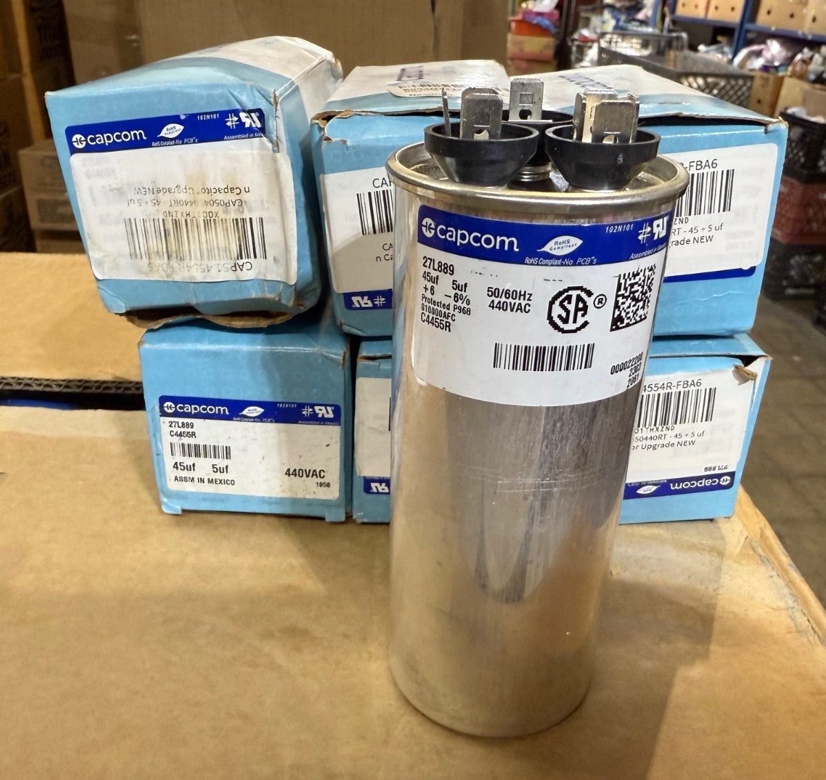 (6 PACK) Capcom Round Run Capacitor 27L889 45 + 5 uf MFD 440 Volt VAC