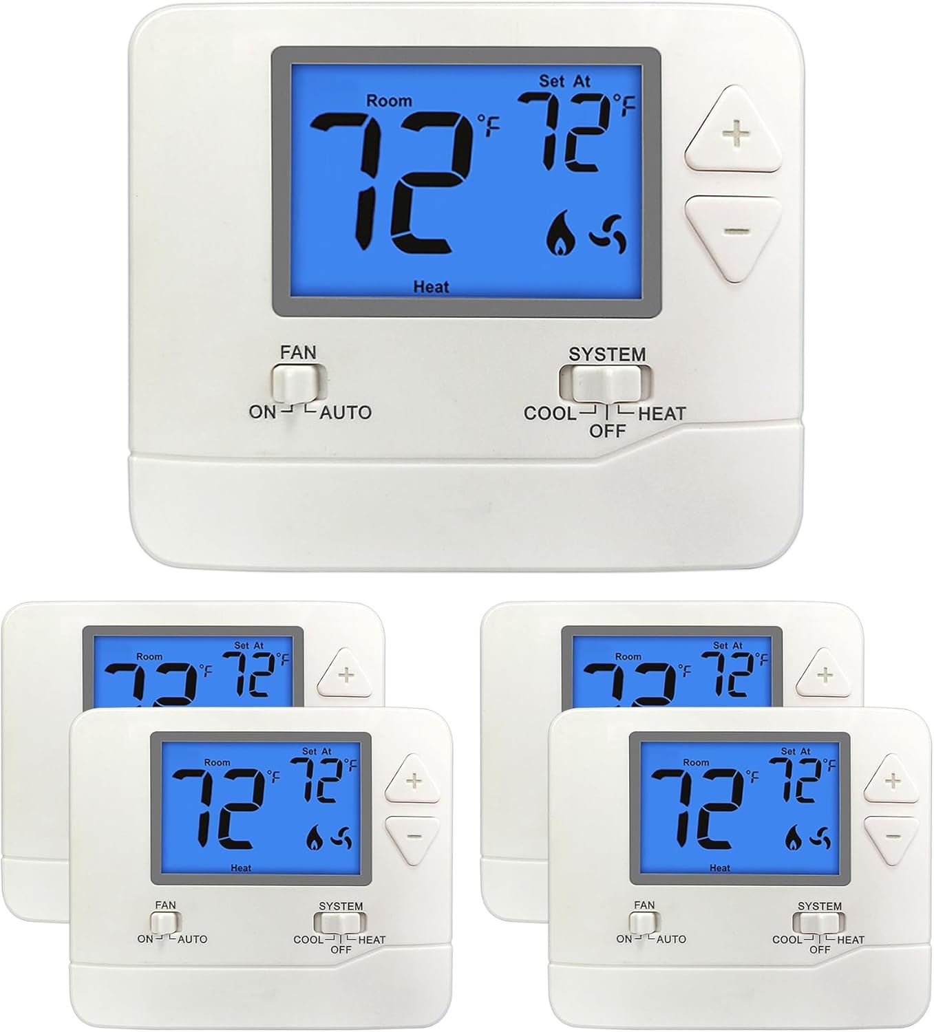 ELECTECK 5 Pack Non-Programmable Digital Thermostat for Home, up to 1 White