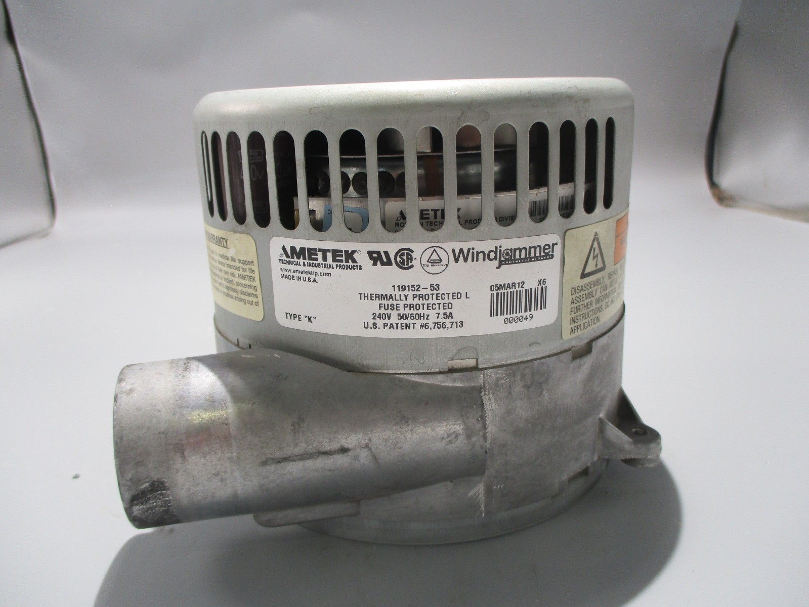 AMETEK WINDJAMMER 119152-53 BRUSHLESS BLOWER 240V