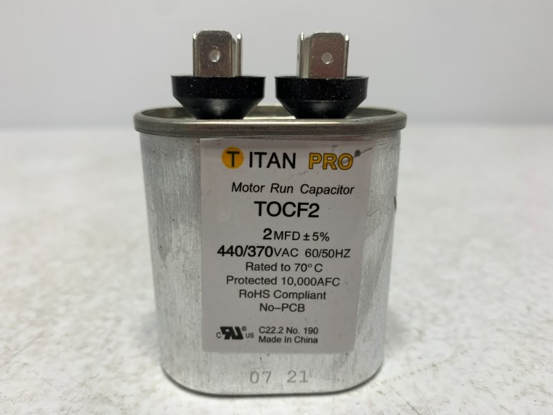 Titan Pro TOCF2 Motor Run Capacitor 2MFD 440/370VAC Oval