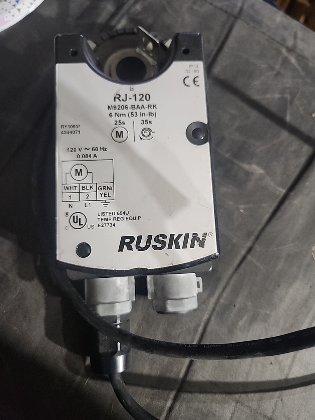 Ruskin RJ-120 electric spring return actu
