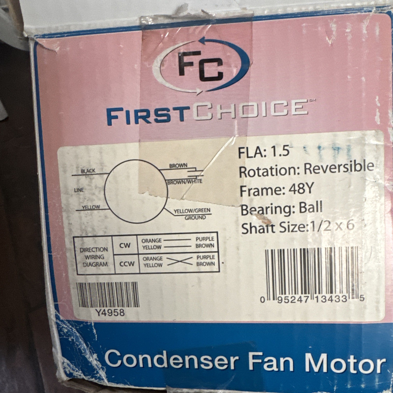FIRST CHOICE 1/4 HP, CONDENSER FAN MOTOR, 825 RPM 208-230 VOLT Universal, New