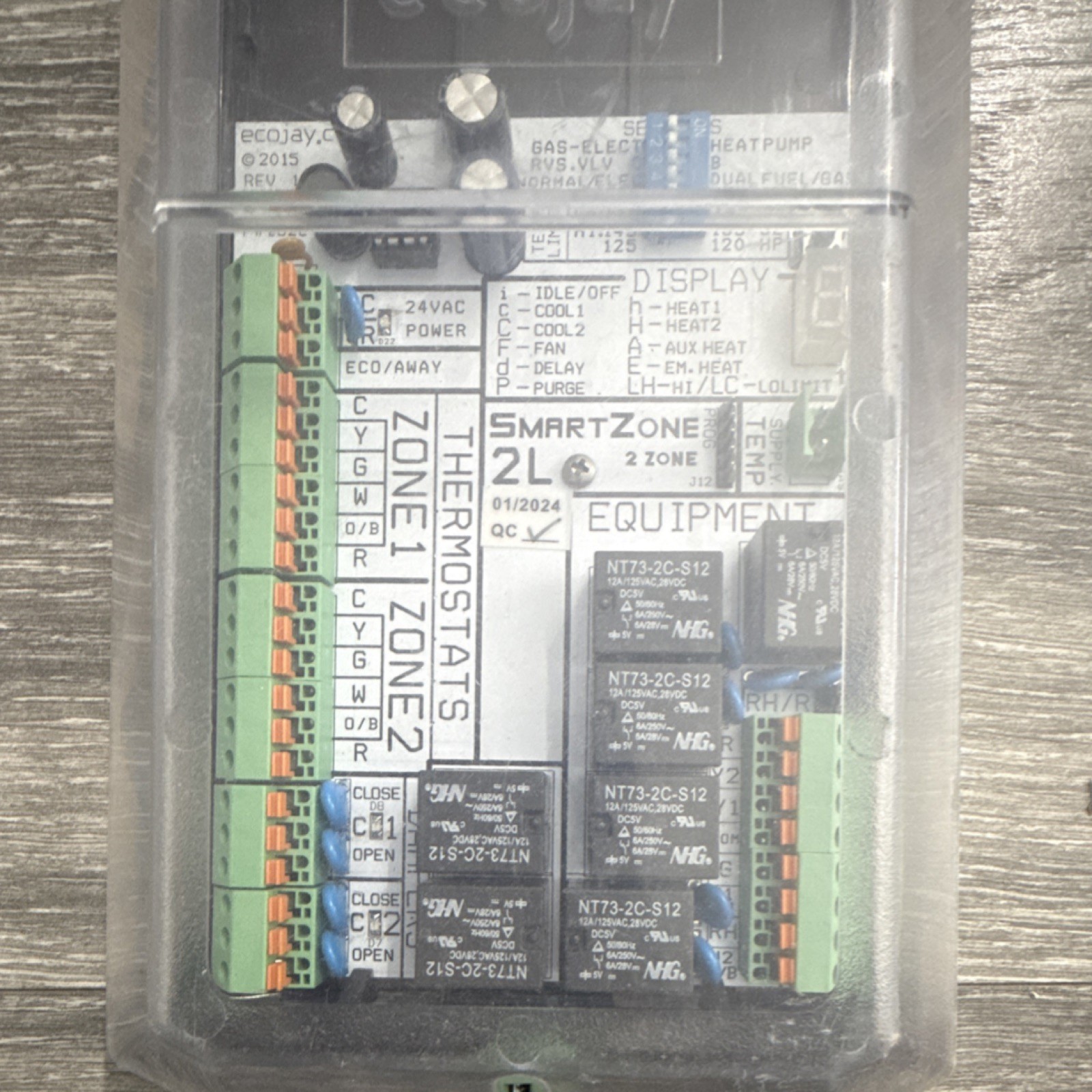 Ecojay SmartZone 2L 2-Zone HVAC Zone Control Panel Module 24 VAC Heat Pump