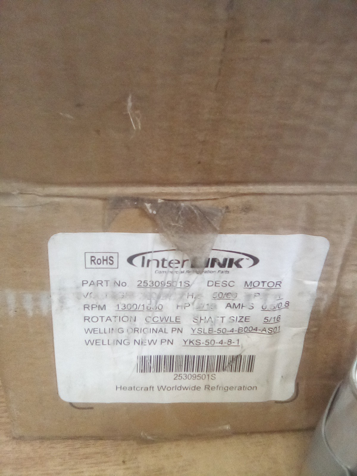 Heatcraft InterLink 25309501S YSLB-50-4-B004-AS01 Motor