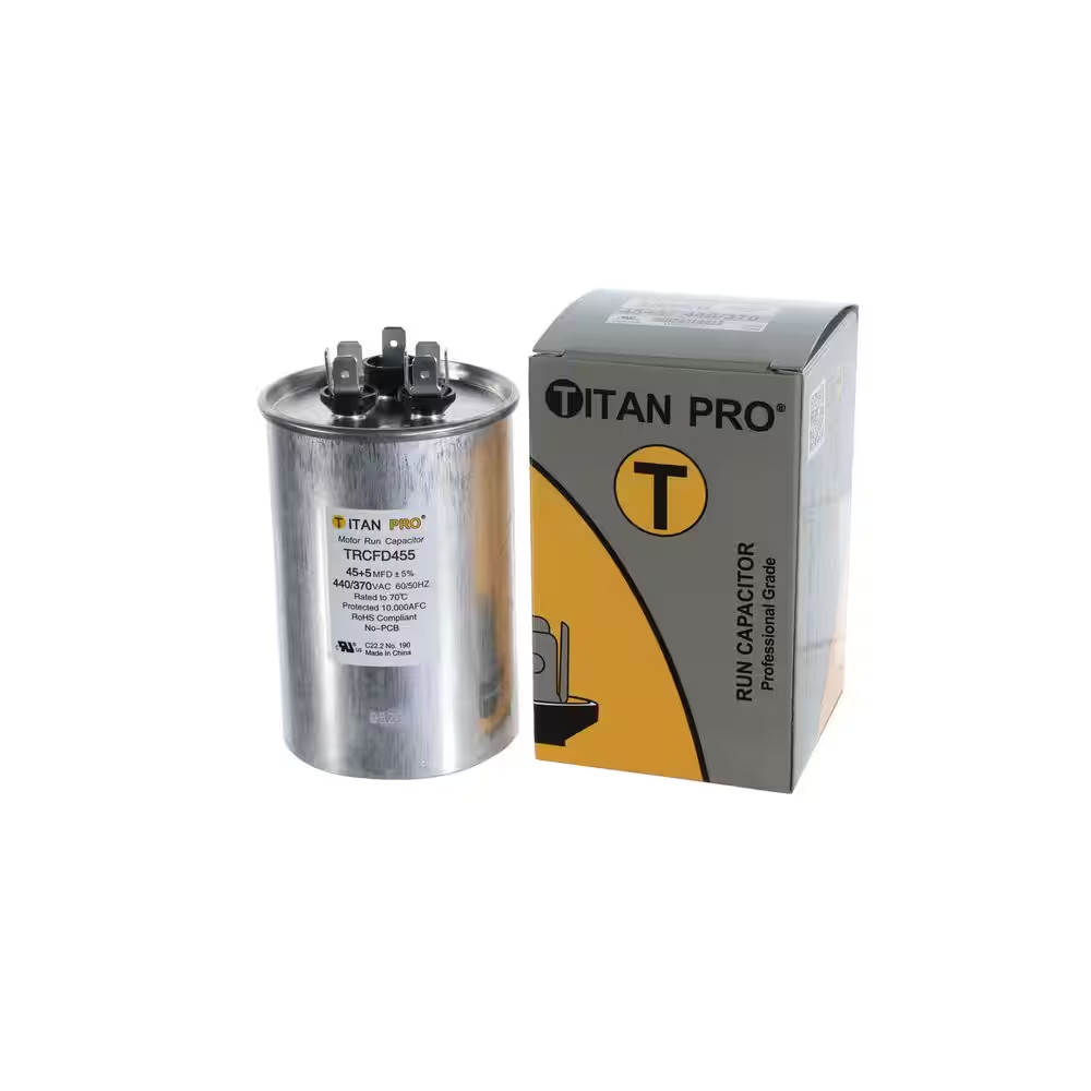 TitanPro TRCFD455 HVAC Round Dual Motor Run Capacitor. 45/5 MFD/UF440/370 Volts