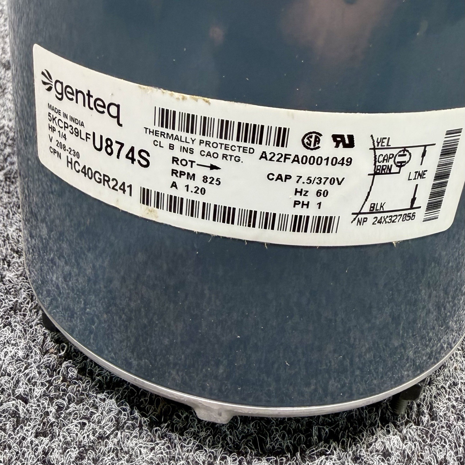 Carrier HC40GR241 Condenser Fan Motor 1/4 HP, 825 Rpm, 208-230V, 1 Phase