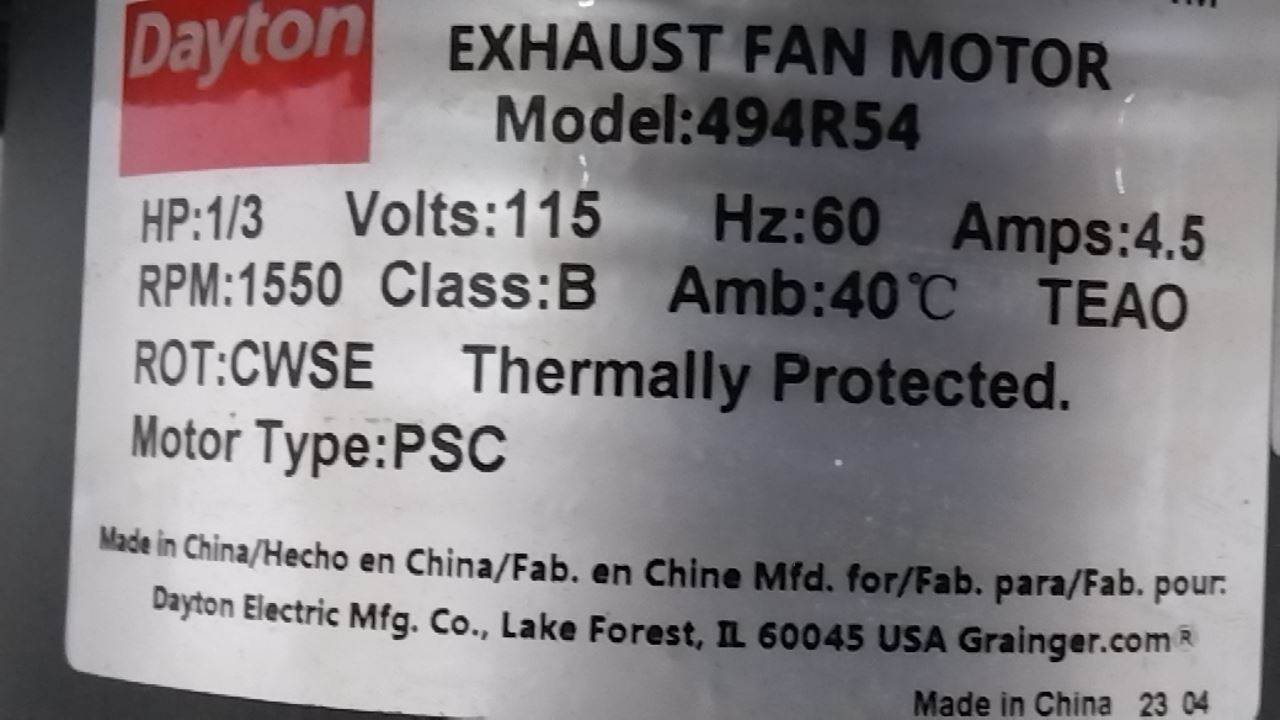 Dayton 484X44 1/3 HP 1550 RPM 115VAC 20 In Blade Dia Shutter Mount Exhaust Fan