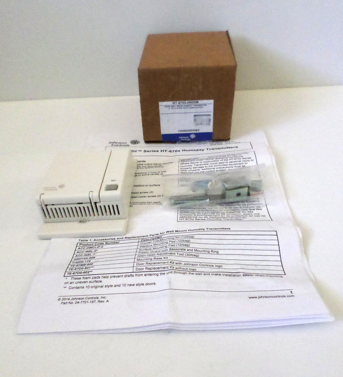 Johnson Controls HT-6703-0N00W Zone/Wall Mount Humidity Transmitter NOS OPEN BOX