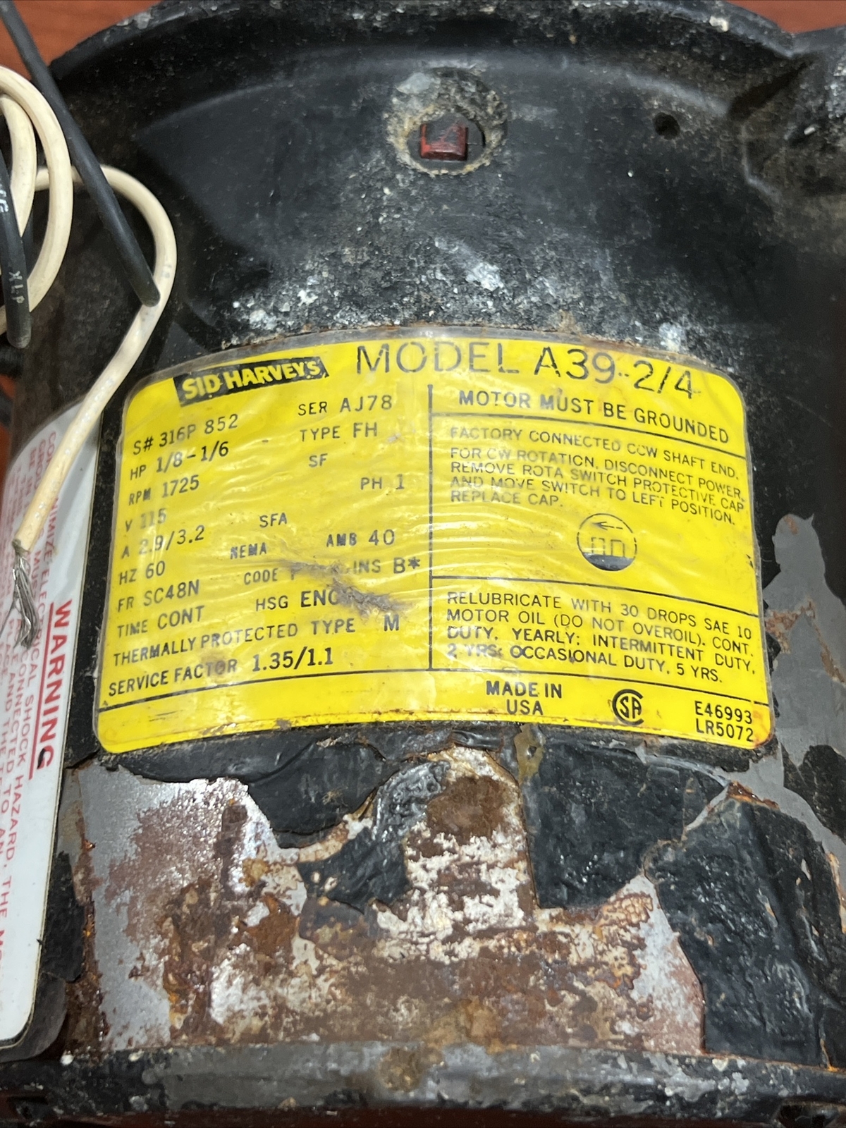 UNUSED Sid Harvey SF-4 DUAL HORSEPOWER Oil Burner MOTOR A39-2/4A (1/8 – 1/6 HP)