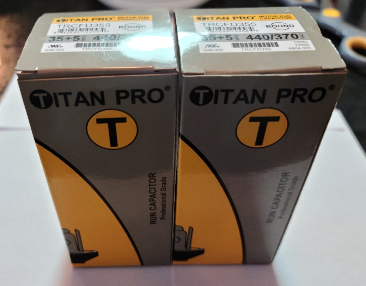 2X Titan Pro TRCFD355 HVAC Round Dual Motor Run Capacitor 35/5 MFD/UF440/370 V