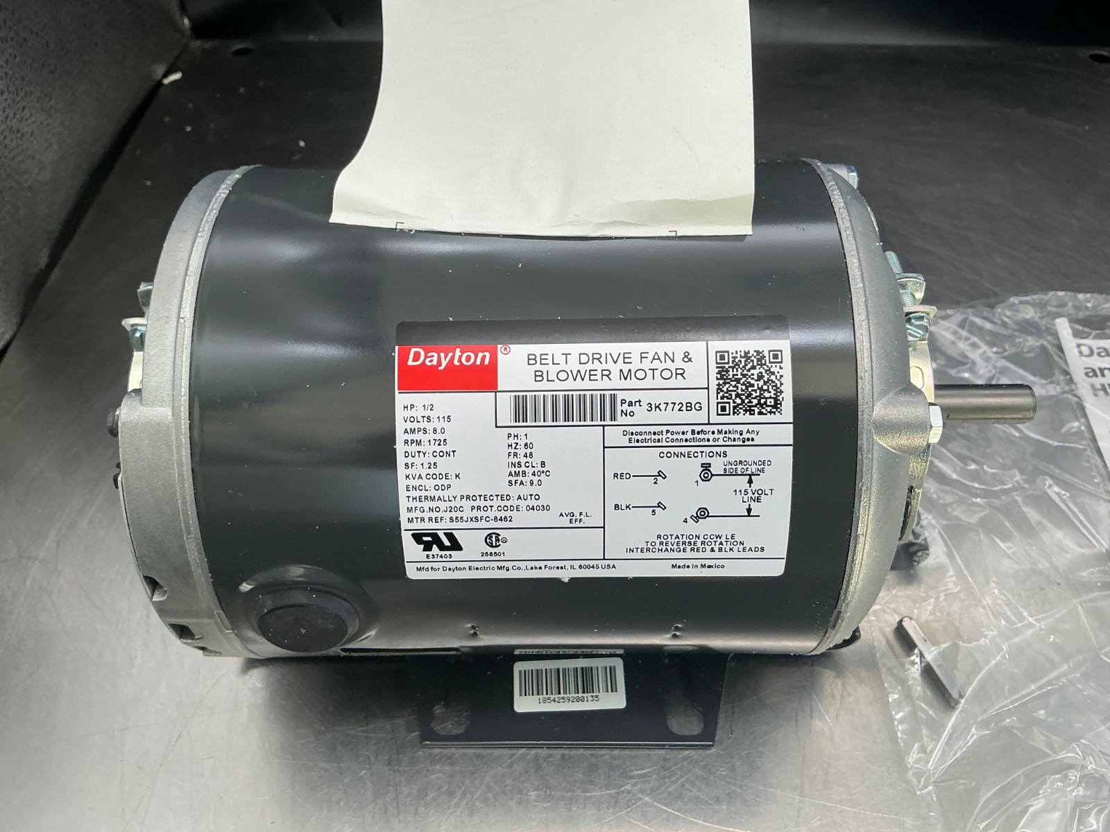 Dayton 3K772BG Belt Drive Fan and Blower Motor 1/2hp, 1725rpm