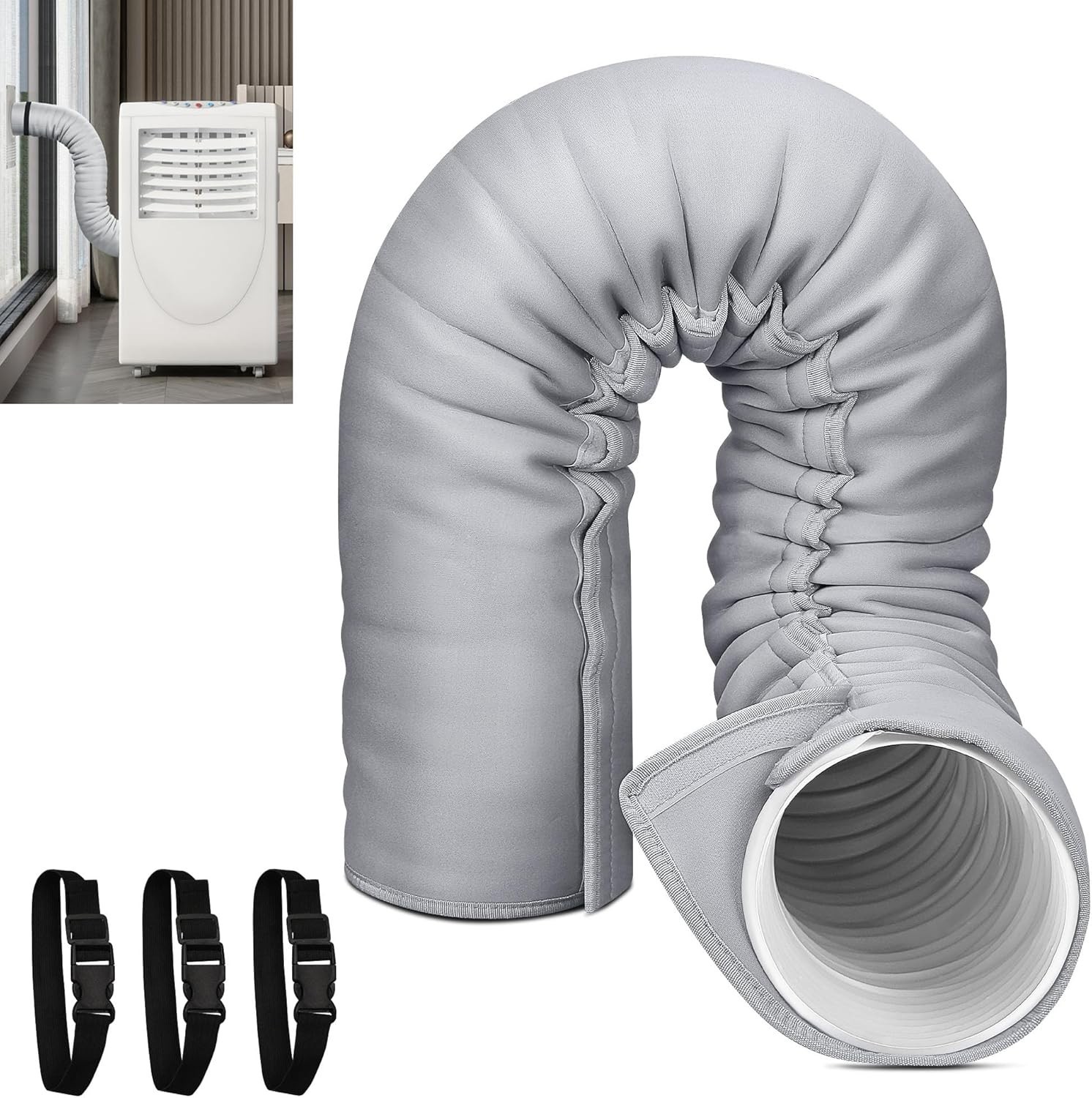 Portable AC Hose Insulation Sleeve, Air 1 Pack, Light Gray