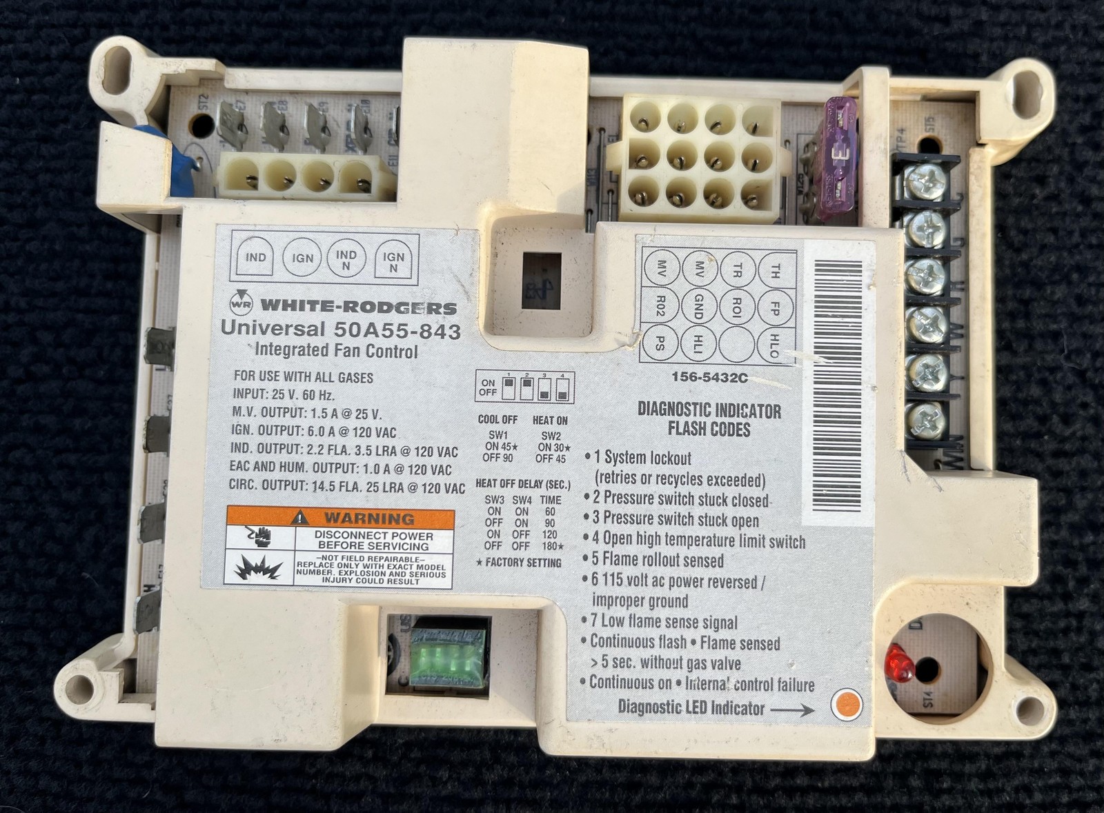 White-Rodgers 50A55-843 Universal Fan Control Board 24V 25A HVAC Furnace Unit