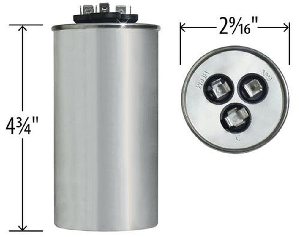 Carrier P291-7074R – 70 + 7.5 Uf MFD X 440 VAC Replacement Dual Capacitor round