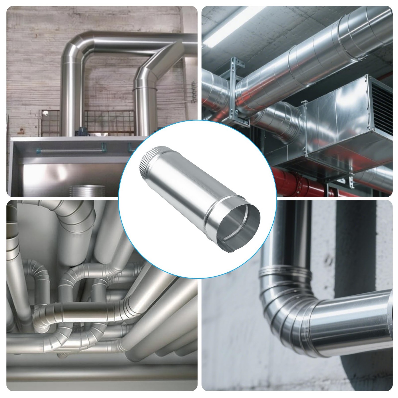 4 Inch Round Dryer Duct, Straight Rigid Galvanized Steel Extendable Duct, Ext…