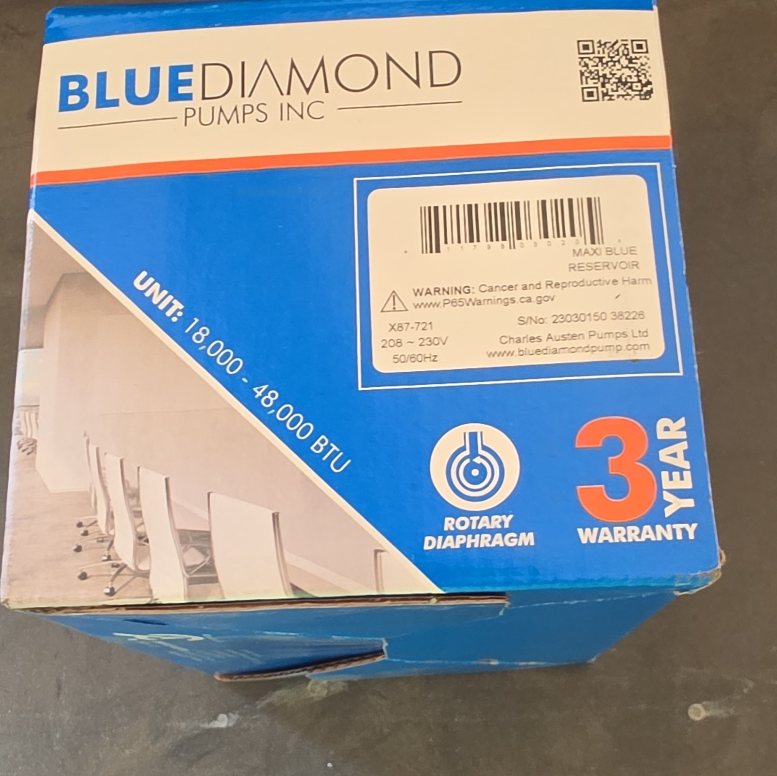 Blue Diamond MaxiBlue Reservoir Condensate Pump Rotary Diaphragm 208-230V
