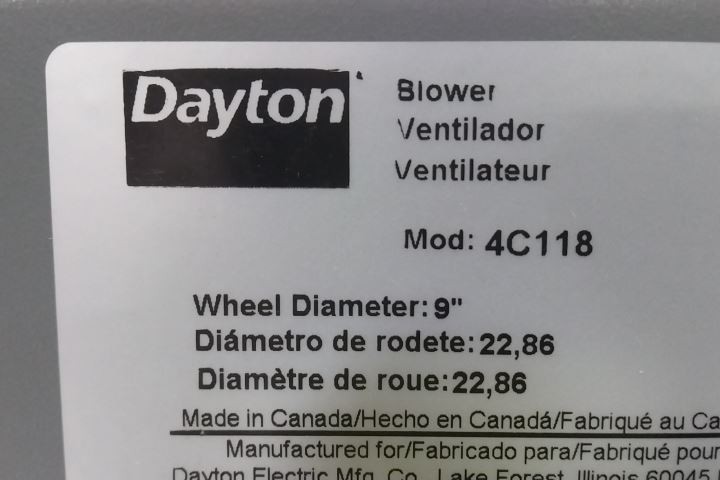 Dayton 4C118 9 In Wheel Dia Steel Housing/Wheel Blower w/out Motor