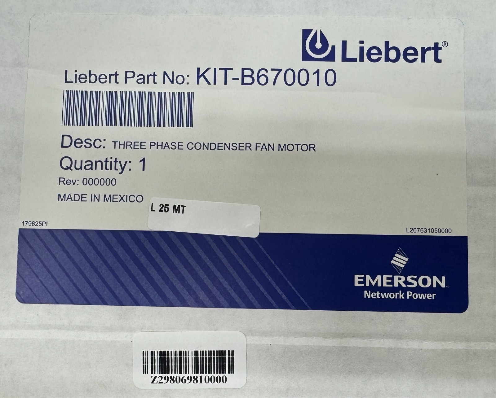 Liebert KIT-B670010 3/4 HP 3 Phase Condenser Fan Motor B67-0010 208-230/460V