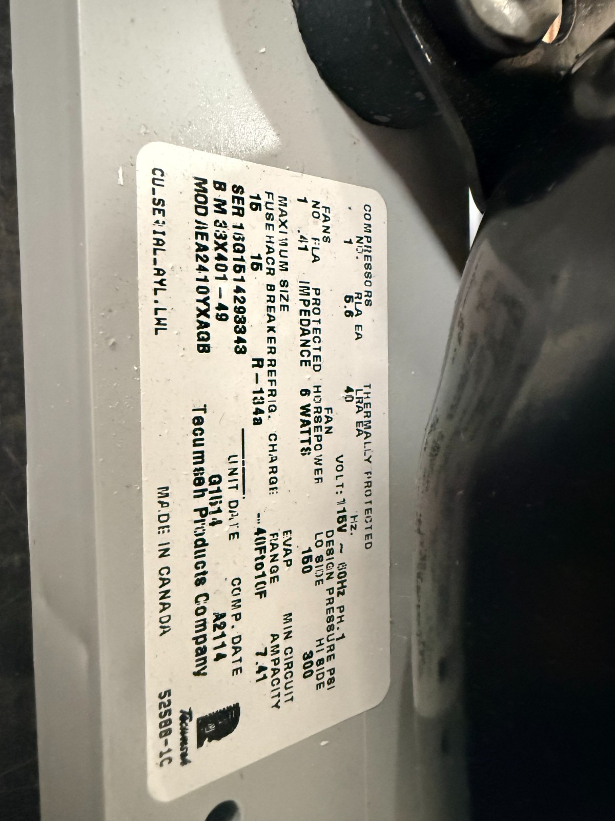 OMNITEAM TECUMSEH COND UNIT AEA 2410 YXAGB 115.V-R134a 1/3HP 60HZ 1PH LOW TEMP
