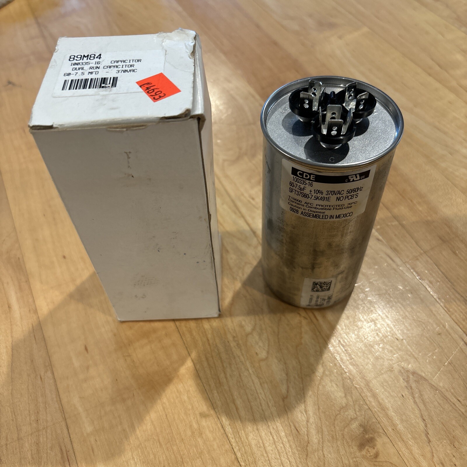 CDE 89M84 Dual Run Capacitor 60-7.5 370 VAC 50/60 Hz Assembled Mexico