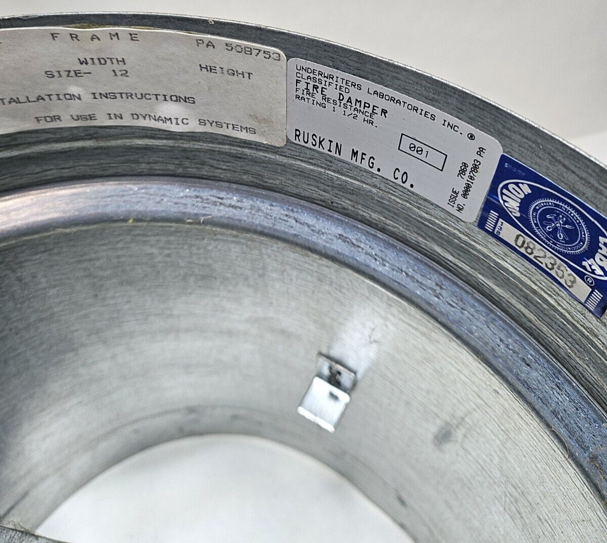 Ruskin FDR25 Rated Round Fire Damper 1-1/2 Hour 165 Degrees 12″ Rnd