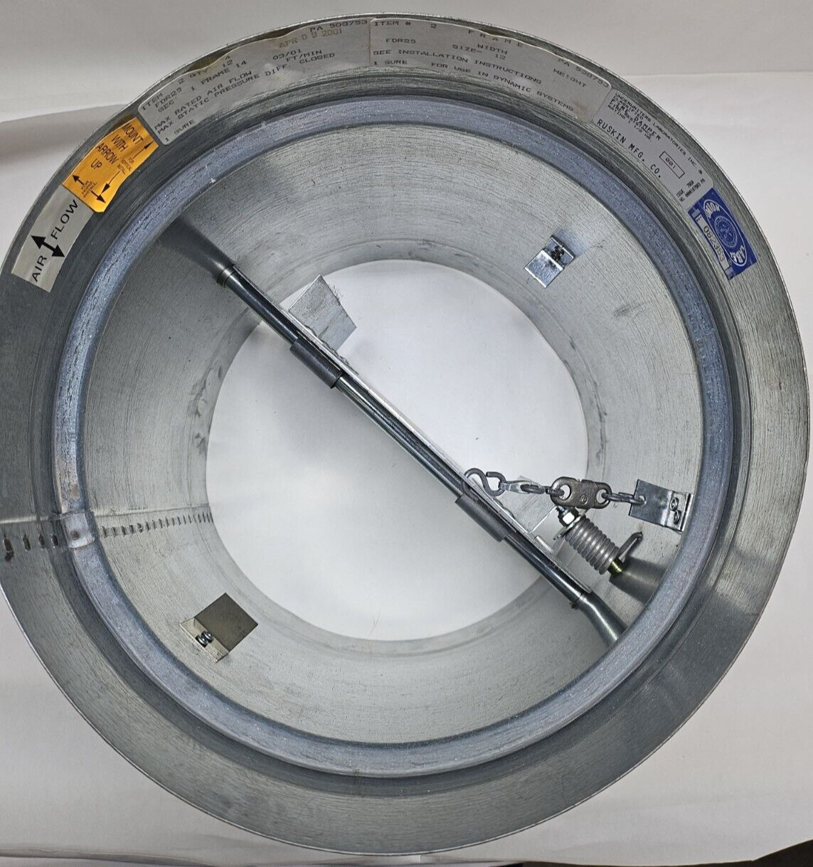 Ruskin FDR25 Rated Round Fire Damper 1-1/2 Hour 165 Degrees 12″ Rnd