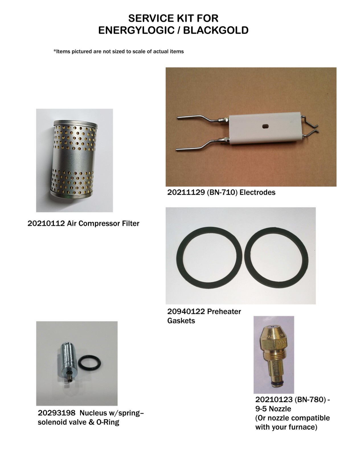 Energylogic service kit #20210957 Burners w/ 9-5 Nozzle EL140 EL200 and EL200B