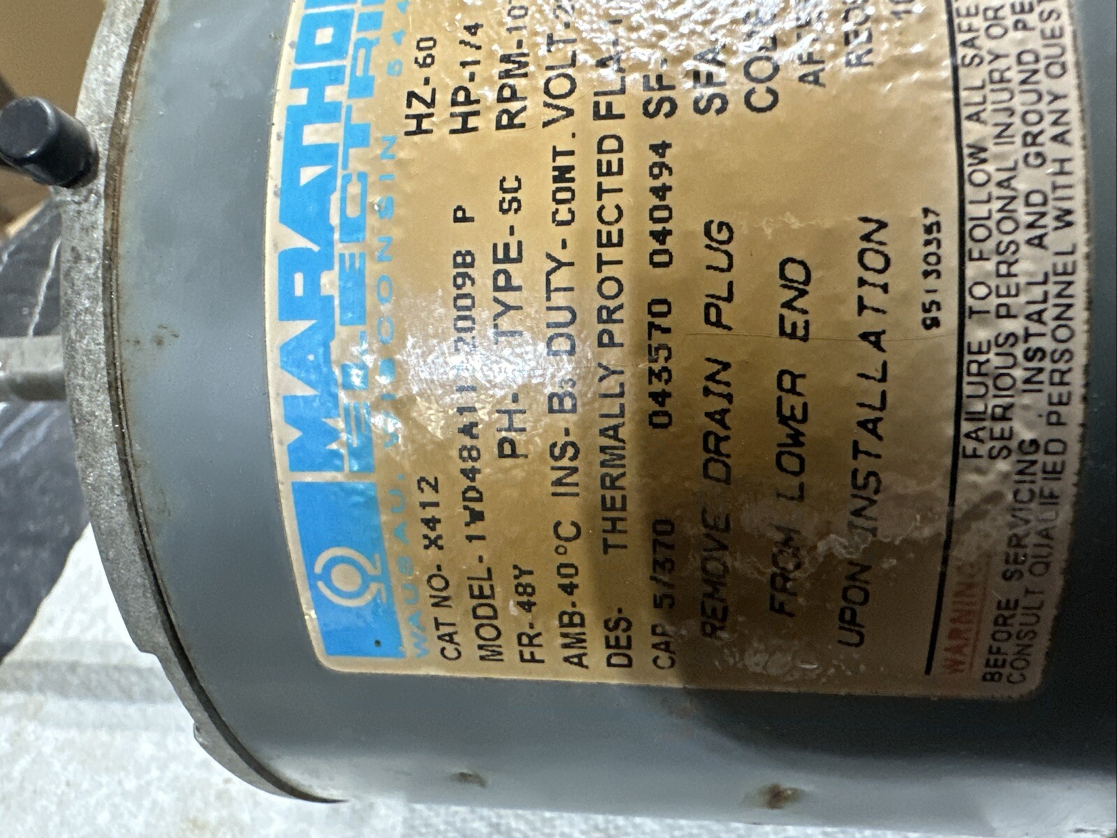 Mod. 1WD48A11T2009B P Condenser Fan Motor 1/4-HP 1075-RPM