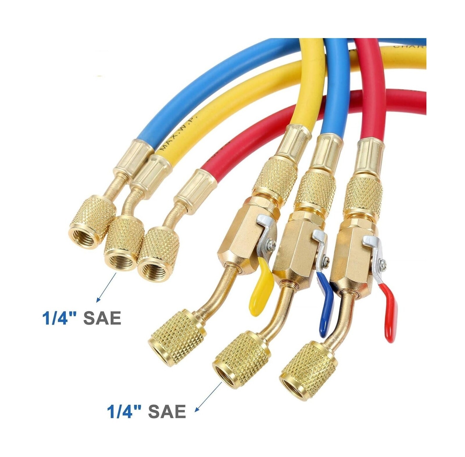 Yellow Jacket Manifold Hose Set, 72 in, Red, Yellow, Blue
