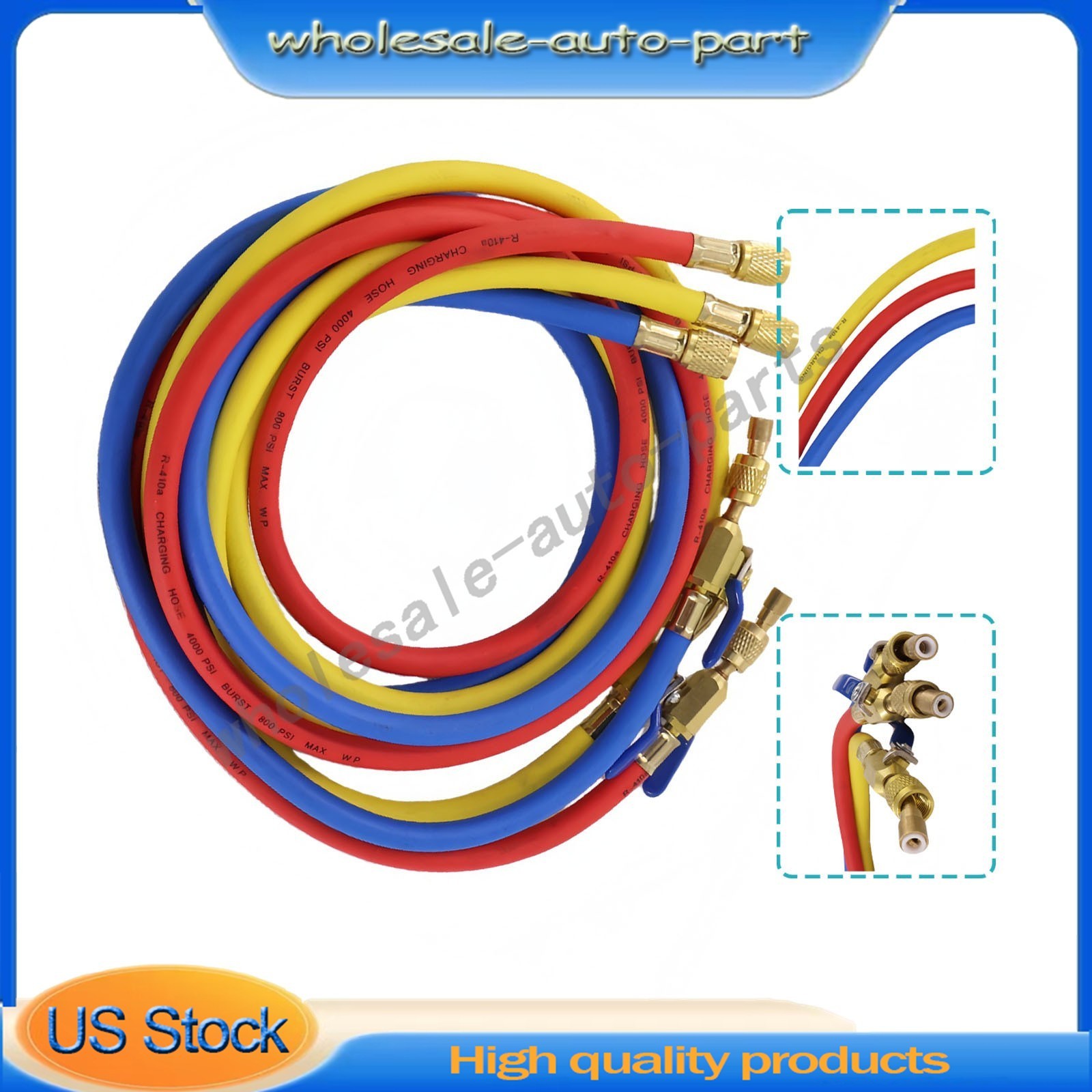 3Pack 29986 For R-410A Refrige Plus II 1/4″ Hose with Compact Ball Valve 72″ US