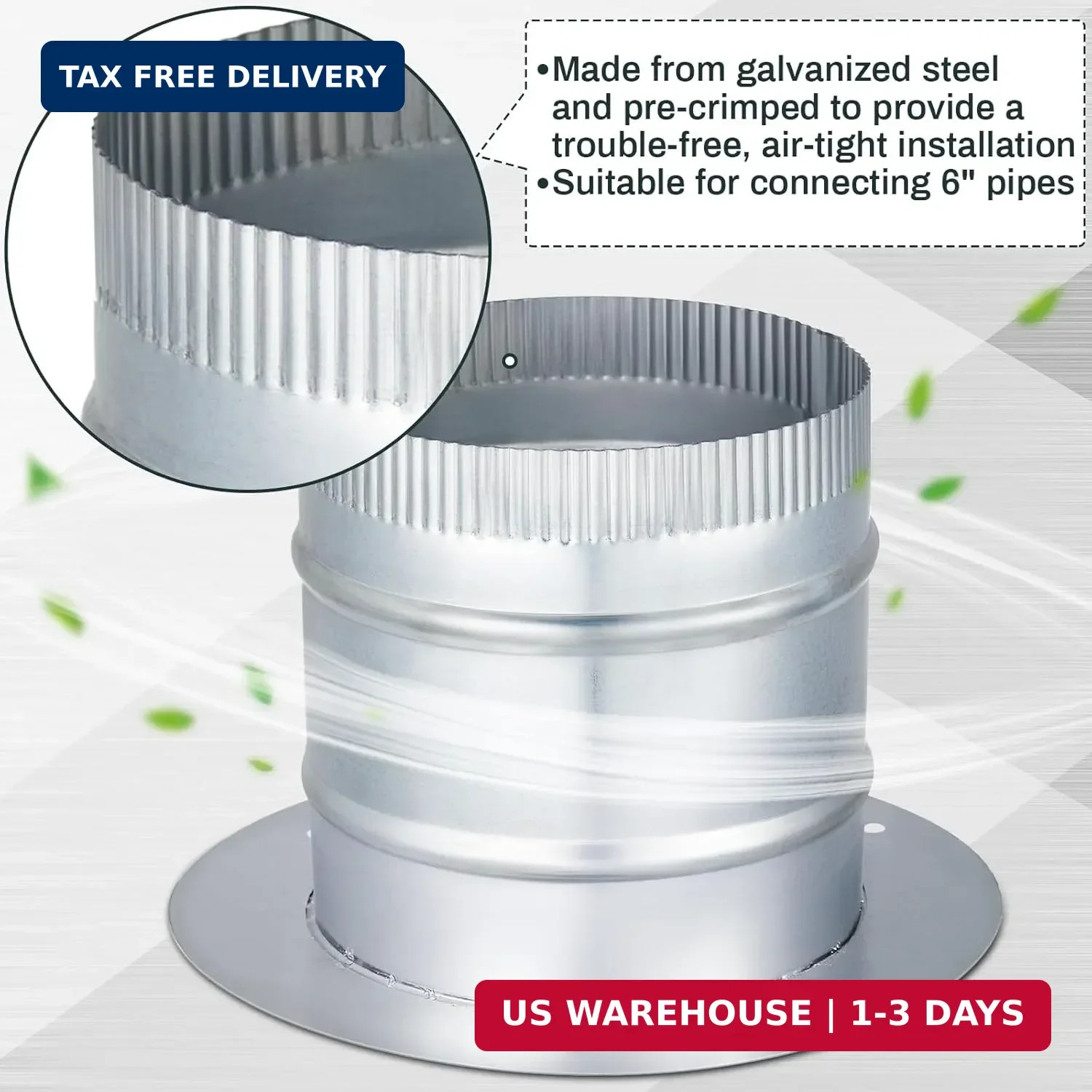Hicarer 6 Inch Duct Connector Flange Galvanized Steel Duct Collar with Deep Inse