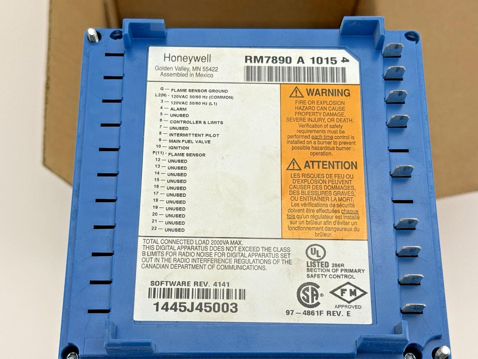 HONEYWELL – RM7890 A 1015 – ULTRAVIOLET FLAME AMPLIFIER – BURNER CONTROL