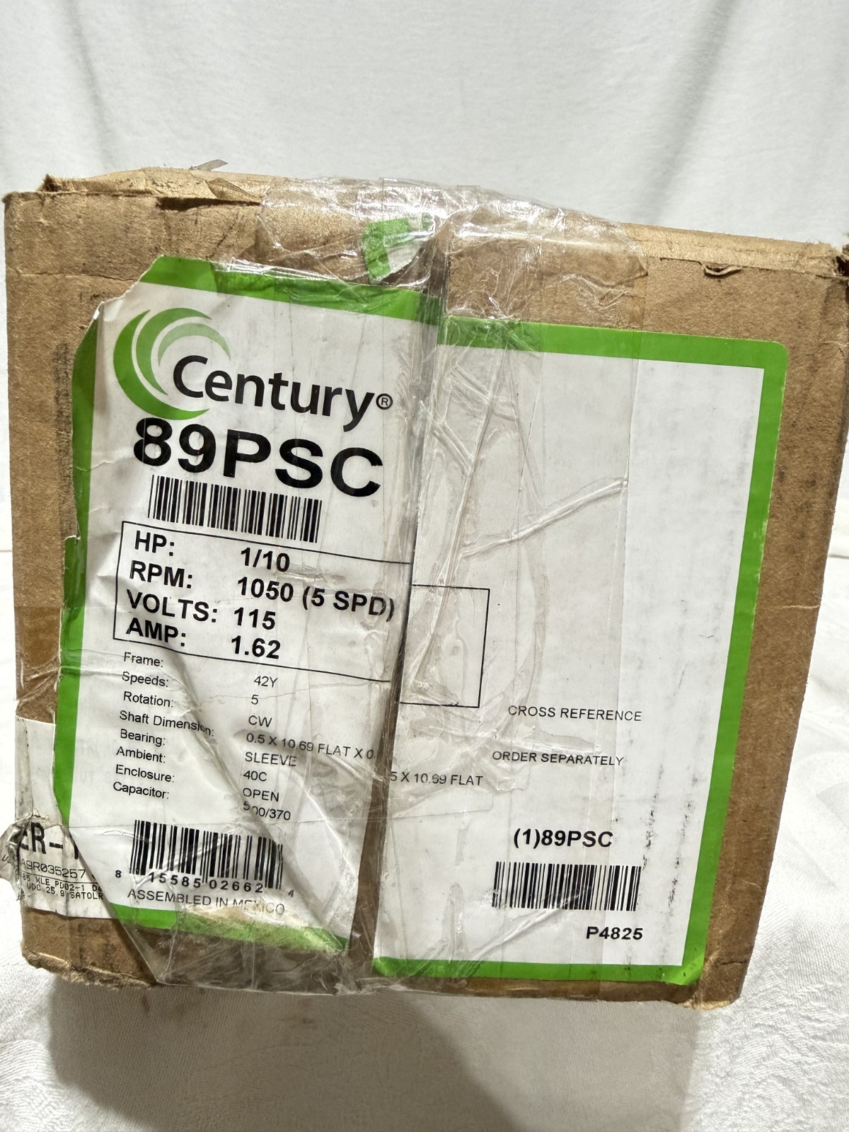 Century 89PSC Fan Coil & Air Conditioner Motor, 1/10 HP, 1Phase, 115V 5 Speed