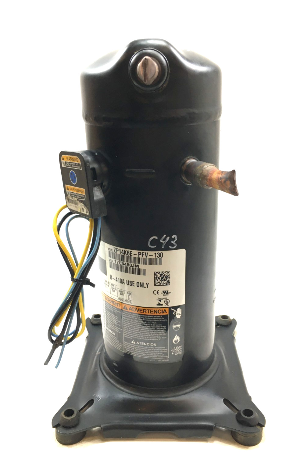 Copeland ZP14K6E-PFV-130 1.5 Ton Scroll Compressor R410A 208/230V 1 PH used C43