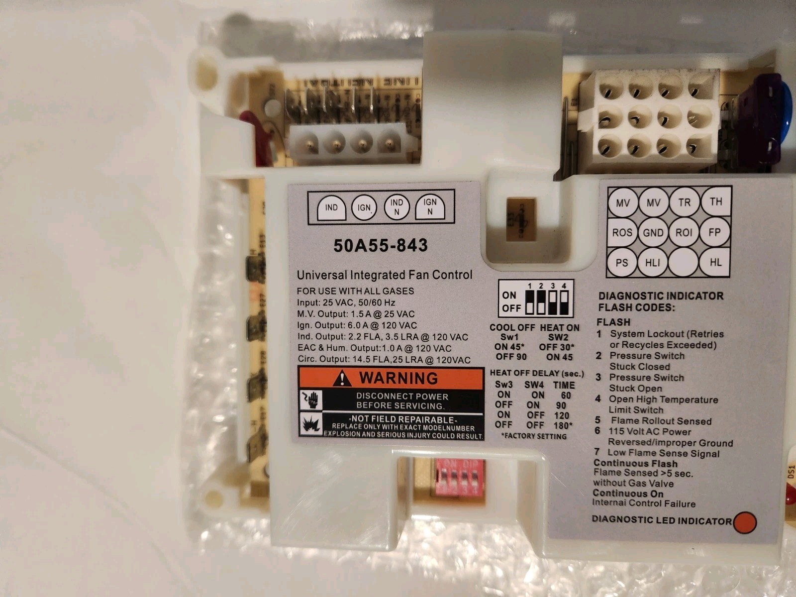 Universal Integrated Furnace Fan Control Board for White-Rodgers 50A55-843