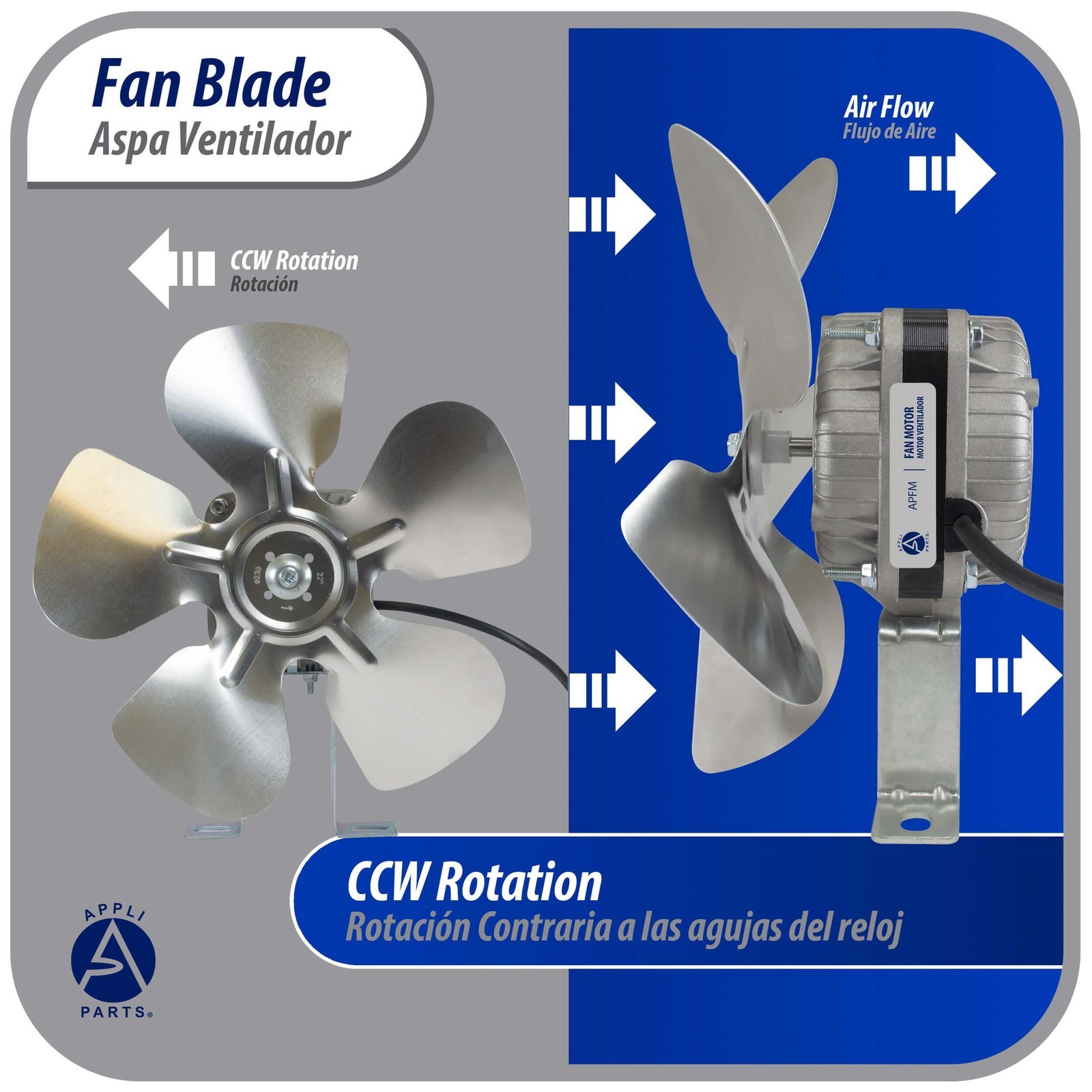 Appli Parts APFB-A12CCW Aluminum Fan Blade 12 in, 300 mm, CCW, 22 degrees, huble