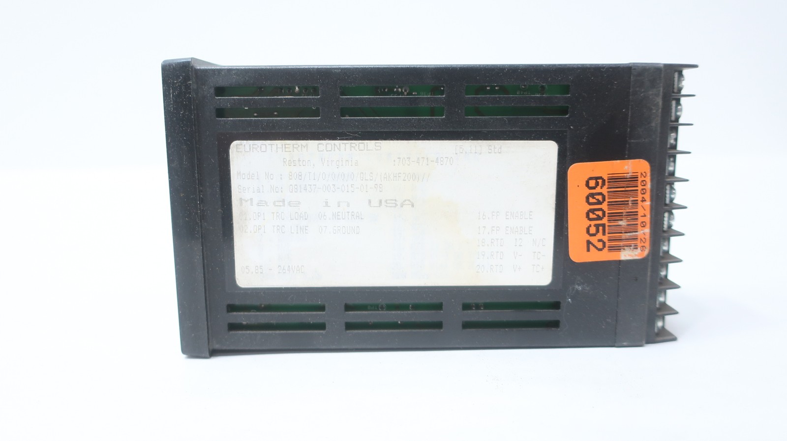 Eurotherm 808/T1/0/0/0/0/QLS/(AKHF200) Temperature Controller 264v-ac 32-800f