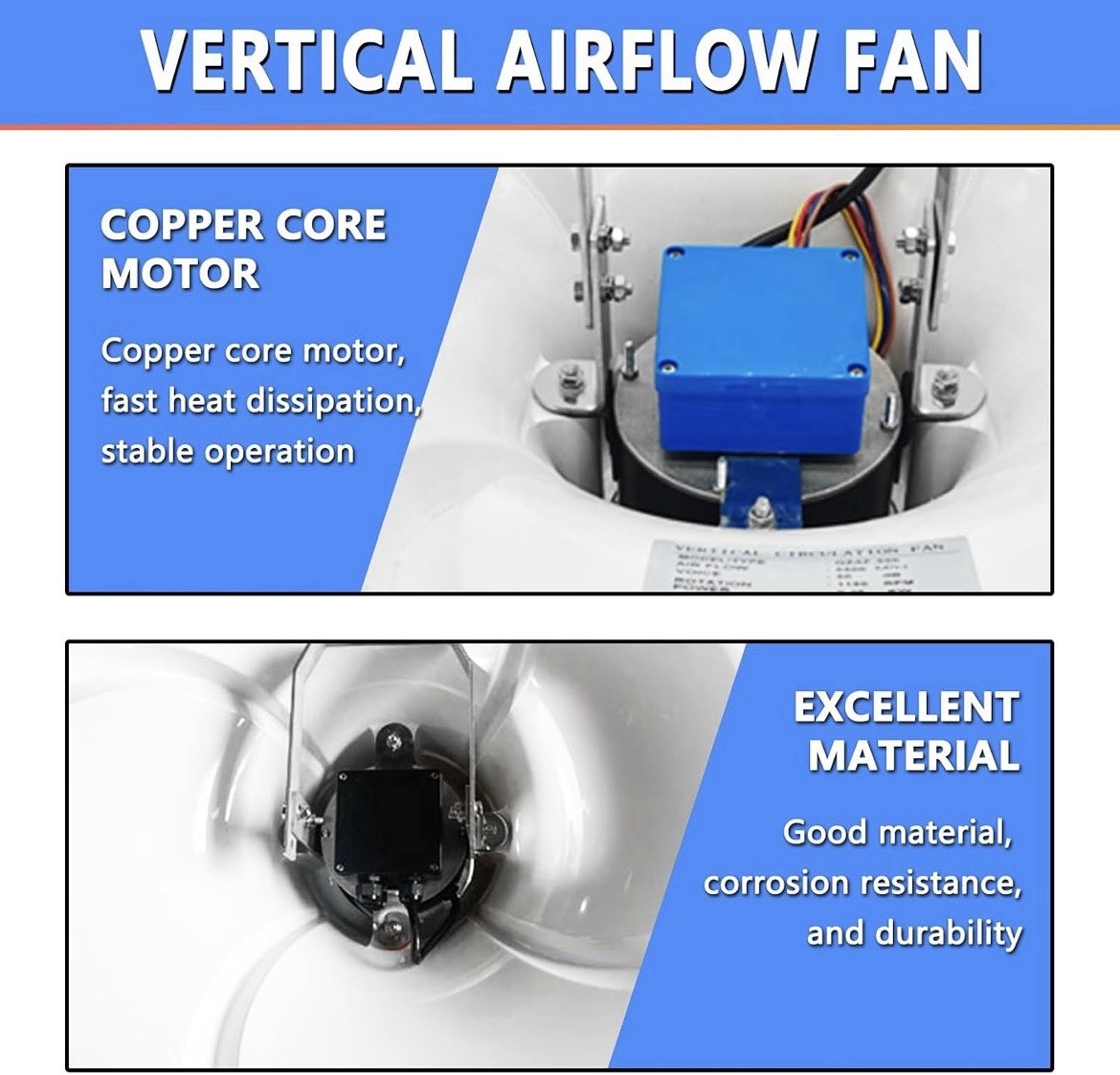 677- Vertical Circulation Fan 5800 CFM 120V 2.5A 25.4in Portable Carry Handle
