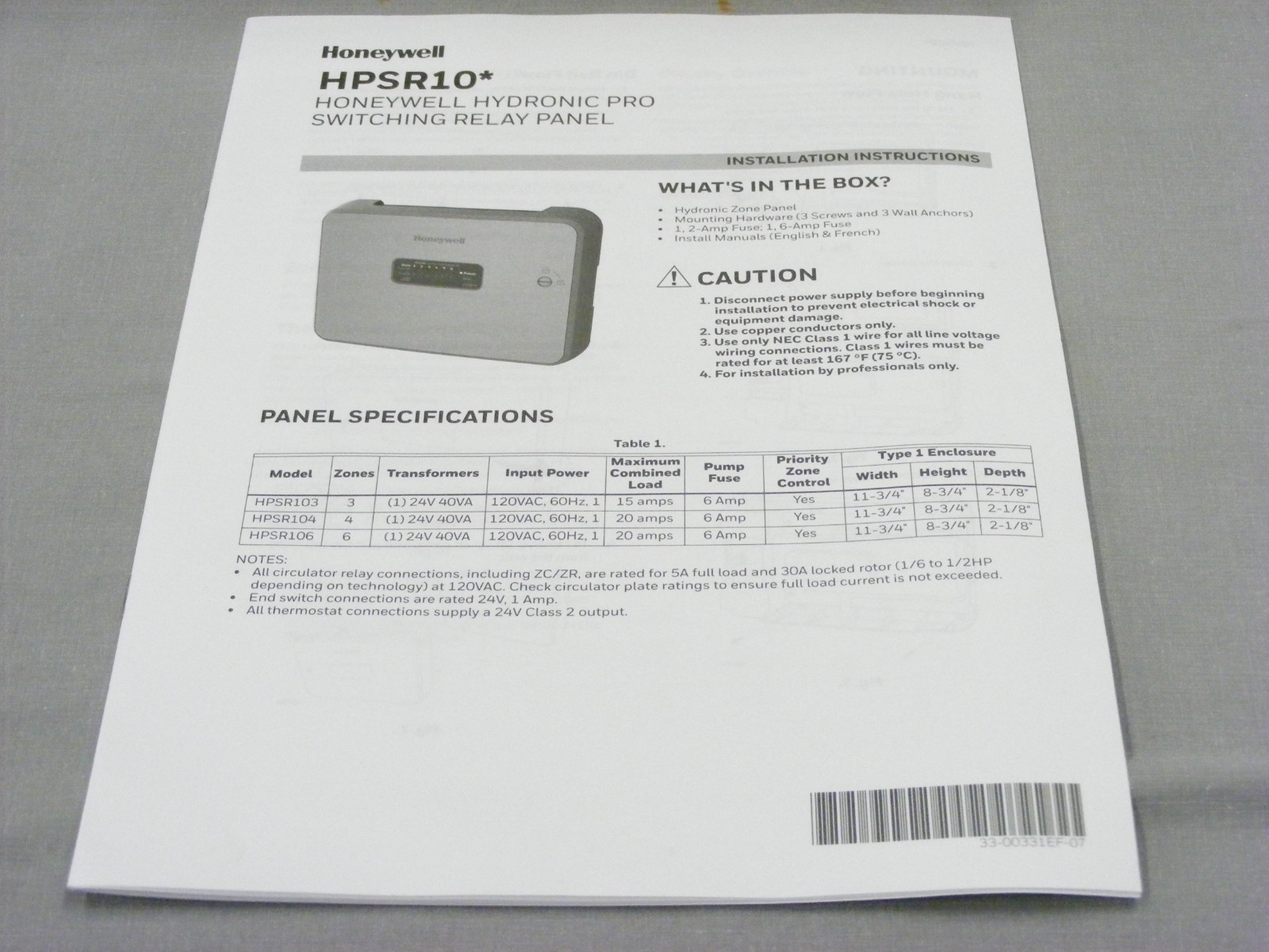 Honeywell HPSR106 Hydronic Pro 6 Zone Switching Relay Panel Heating Boiler
